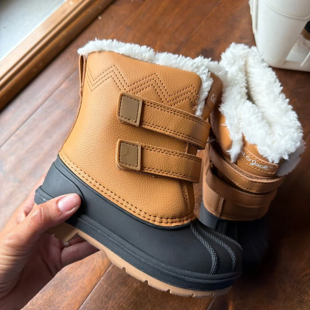Cat & Jack Toddler Denver Winter Snow Boots Tan Black Faux Fur Size 10